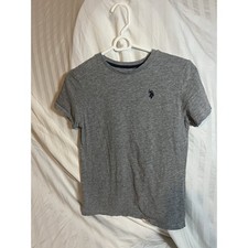 US Polo Assn Boys Heather Gray Short Sleeve T-Shirt Size L 10-12 Navy Logo Tee