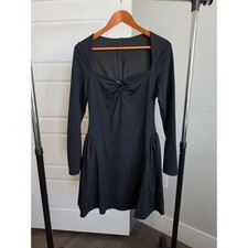 SHEIN Square Collar Long Sleeve A Line Mini Dress Black Size M