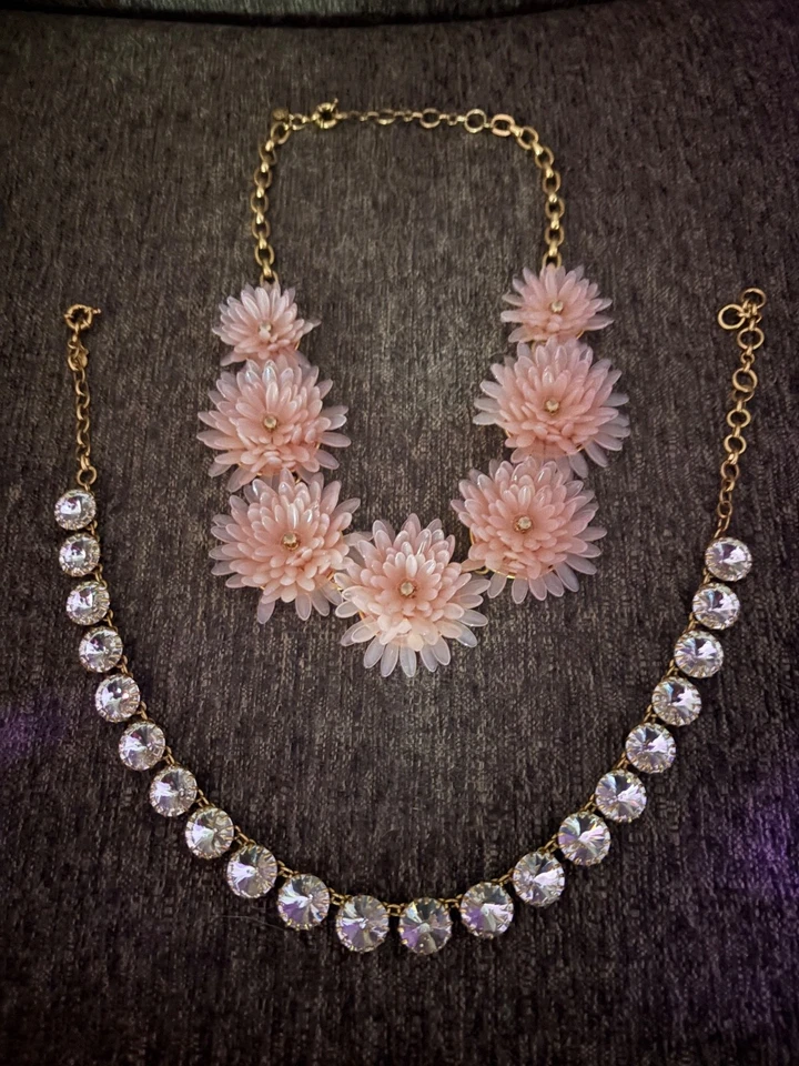 (2) Hermosa J. CREW 20" Collares Flores Rosas y Georgeous Estrás Transparente Foto 2 de 4