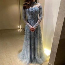Long Sleeves High Neck Dubai Luxury Evening Dress for Women Wedding Party Gowns