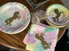 Sparkle Unicorn Lunch and Dessert Plates, some napkins, and cupcake pics
