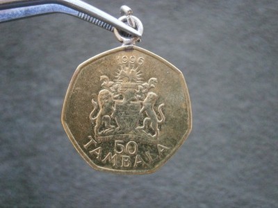 Malawi 50 Tambala Bakili Muluzi Vintage Coin Charm Pendant ~ 1996 ~ 4.6g