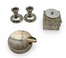Collection Of 3 Silver Hallmarked Items. Dwarf Candlesticks, Inkwell & Ashtray. 