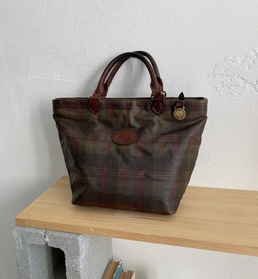 Vintage 80s Mulberry Womens Luxury Leather Canvas Check Tartan Shoulder Bag