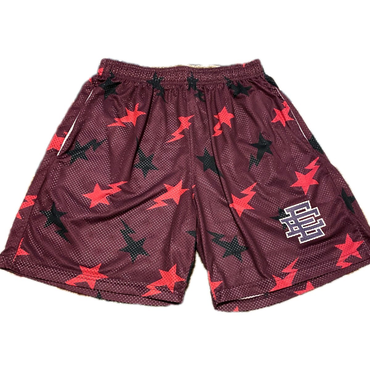 Eric Emanuel Black Mesh Shorts with White Logo for Men Menswear