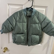 Zara Kids Green Puffer Jacket Ribbed Collar/Large Pockets Size 4-5 Years