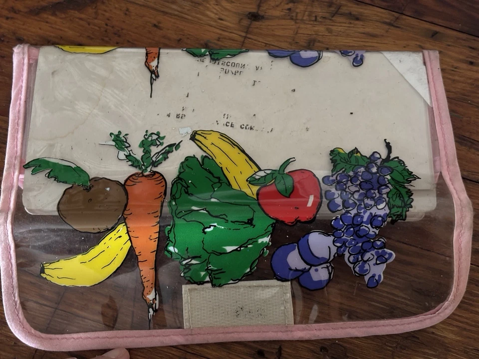 Bolsa organizadora de cupones de vinilo de plástico vintage con estampado de frutas nostálgico Foto 2 de 4
