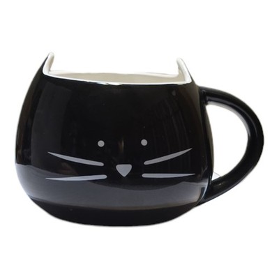 Koolkatkoo Ceramic Black Cat Face Coffee Tea Mug 3D White Kitty Hiding Inside 