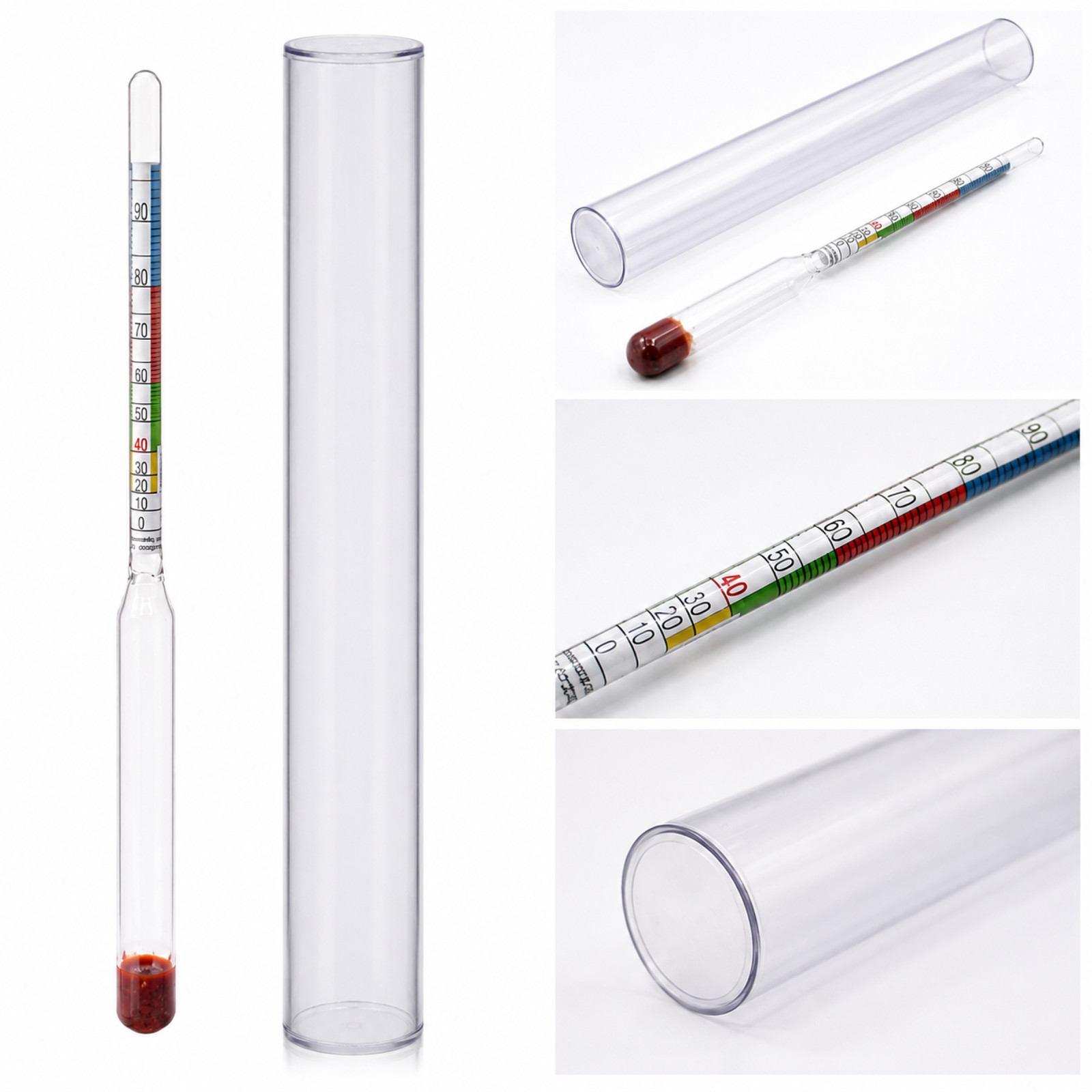 Alkoholmeter 20–98 % Vol. mit Kunststoff-Messzylinder Densimeter, Aräometer