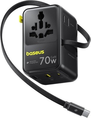 Baseus 70W Universal Travel Adapter, 6-in-1 International Plug Adapter with Retr