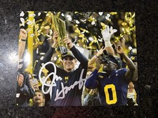 JIM HARBAUGH SIGNED Autographed MICHIGAN National Championship Trophy Photo 8x10