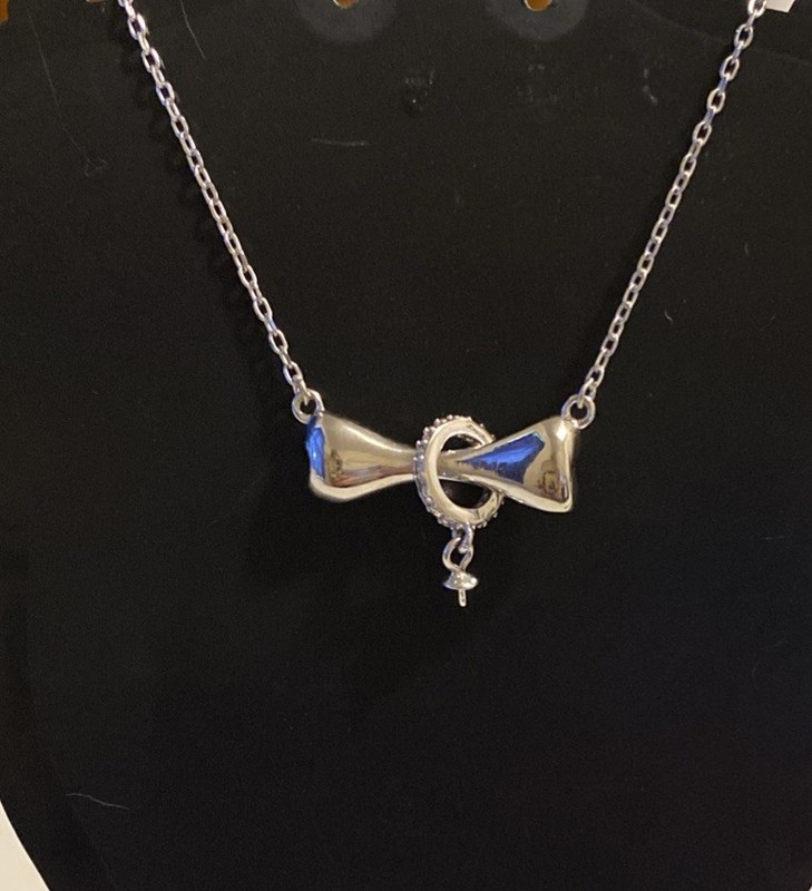 Dog Bone With CZ’s Sterling Silver Necklace 18” With Bail