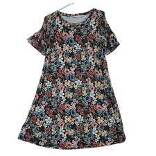 LOFT Swing Dress Womens Size XS Floral Smocked Ruffled Sleeves Bouquet Smocked 