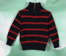 Polo Ralph Lauren Size 3/3 Boys Red Navy Mock Neck Quarter Zip Knit Sweater