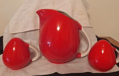Hall Superior Kitchenware 2 Pitchers Lg. and Sm/ Salt & Pepper Shakers