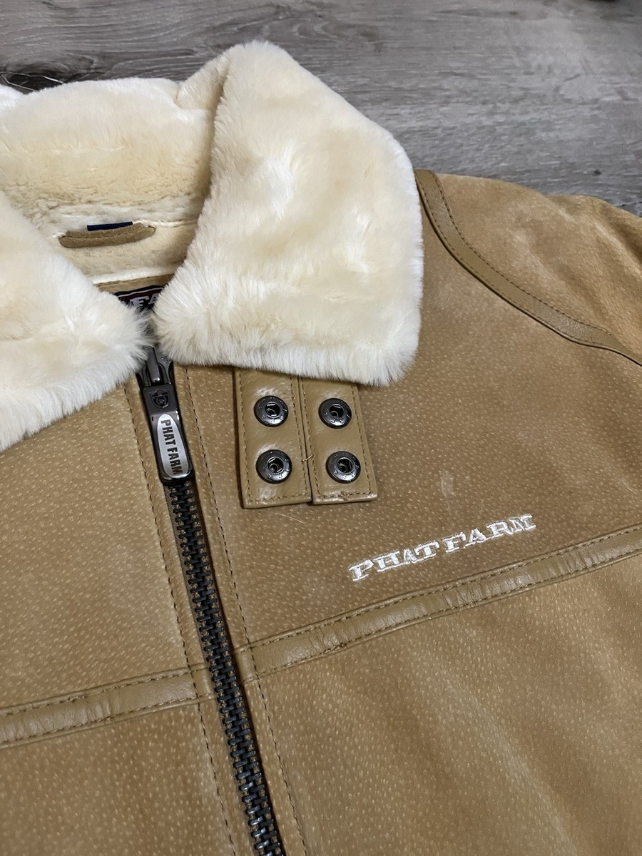 Vintage Men's Phat Farm Suede Leather Faux Shearling Jacket Brown