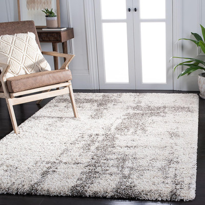 Hudson Shag Accent Rug 3' X 5' - Ivory & Grey, Non-Shedding, Easy Care