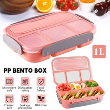 1L Bento Lunch Box Food Storage Container &Spoon 4 Compartment For Adults Kids 