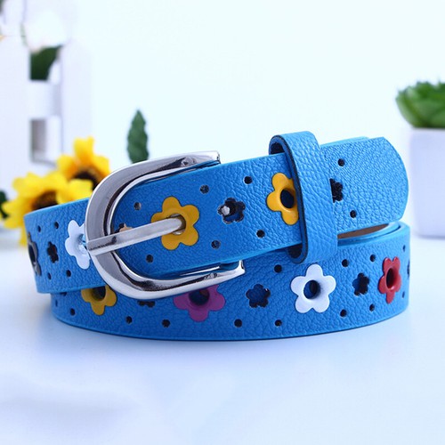 Toddler Kids Girls Boy Flower Waist Belt Buckle Faux Leather Child Waistband - Picture 24 of 113