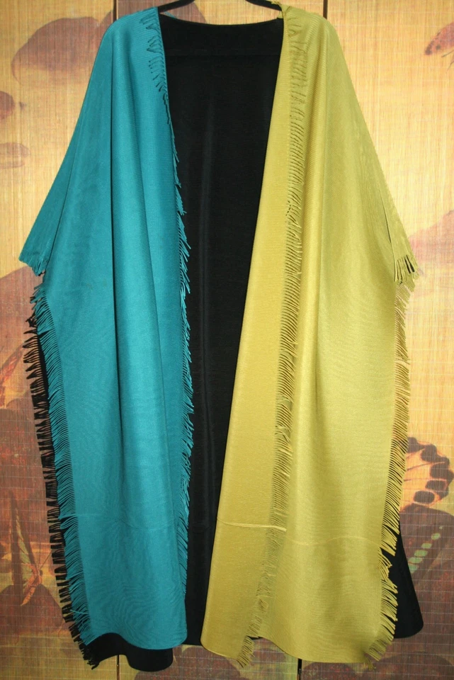 THANNY Stunning Long Plissé Throwover OSFA Block Colour Fringed Dressy Coverup - Image 2 of 4