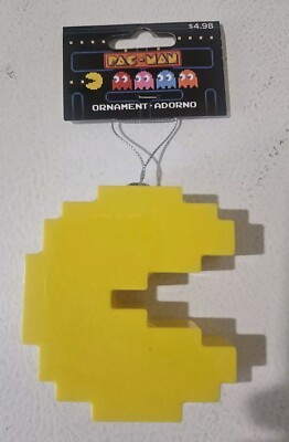 Pac Man Logo PIXEL 80's Yellow Game Figure Decoupage Christmas Ornament New 2024