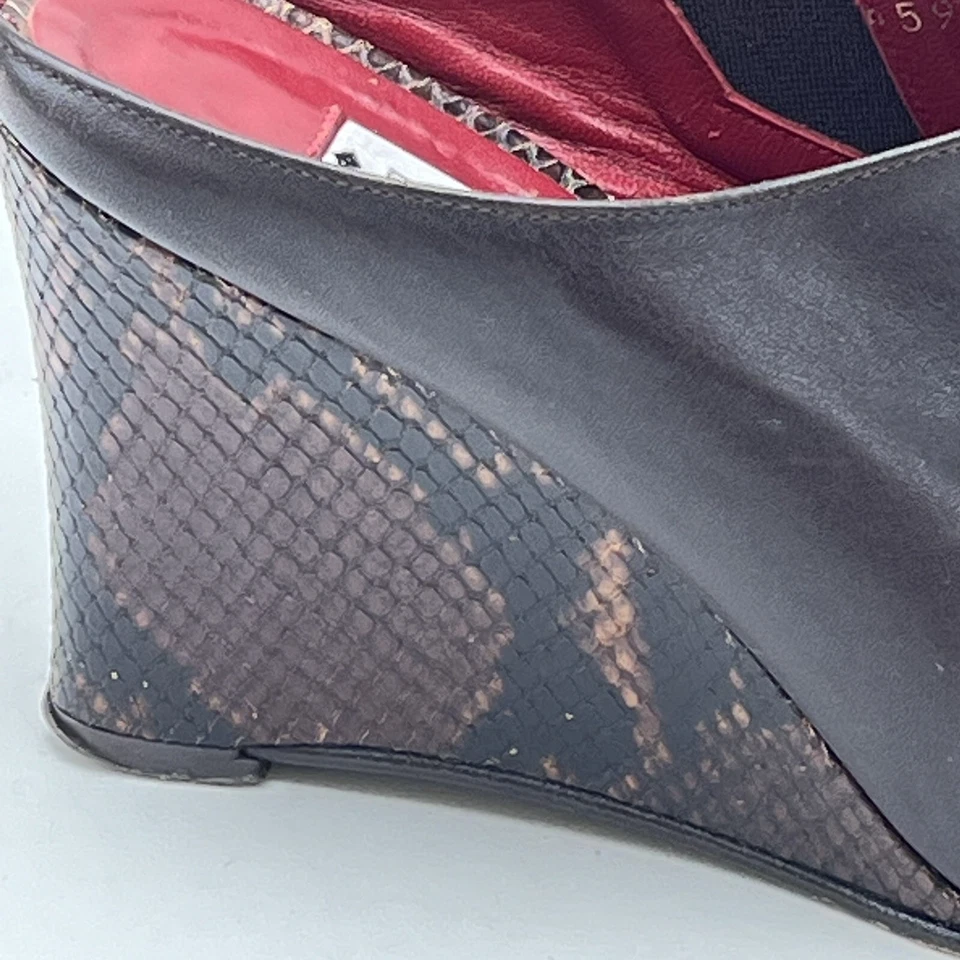 DONALD J PLINER Mules 7 Leather Embossed Snakeskin Python Wedge Heels Spain Boho - Image 2 of 4