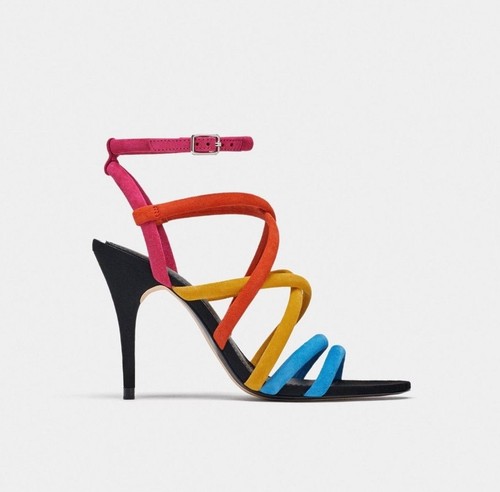 ZARA HIGH HEEL SUEDE LEATHER SANDALS WITH COLOURFUL STRAPS SIZE UK 3 EU 36 USA 6 - Picture 3 of 9