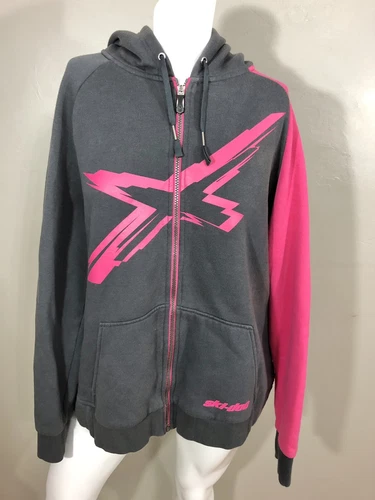 BRP SKIDOO Women's Zip Up Sweatshirt Hoodie Gray & Pink Size 2XL