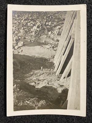 Man Under Highway Or Railroad Bridge Antique Snapshot Photo