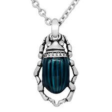 Beetle Necklace Teal Blue Epoxy with White Crystals by Controse