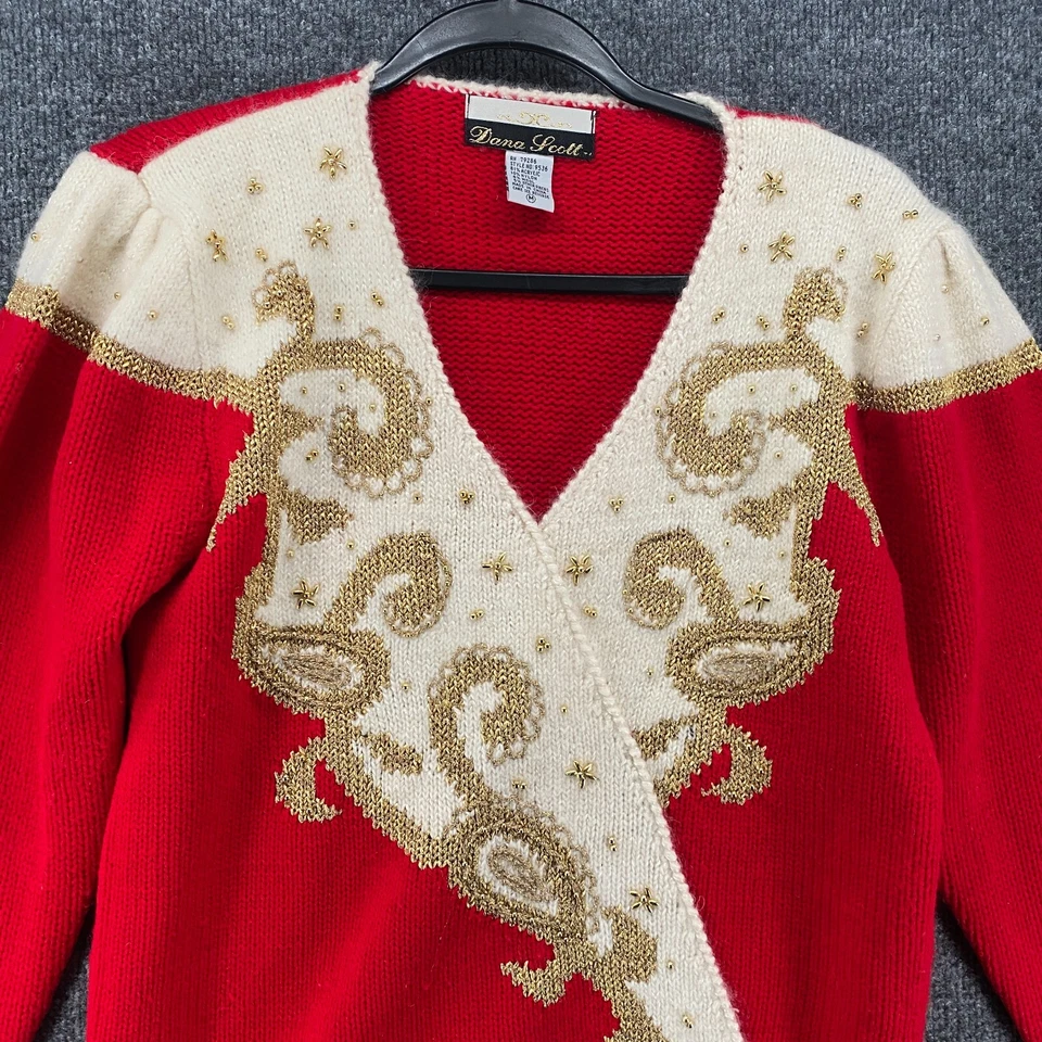 Vintage Dana Scott Sweater Womens M RedPullover Wrap V-Neck Grannycore Holiday Foto 2 de 4