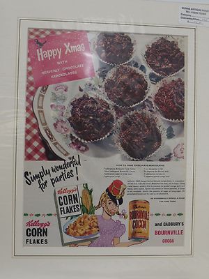 Original 50er Jahre Vintage montiert Essen Müsli Werbung Kellogg's Cornflakes Weihnachten