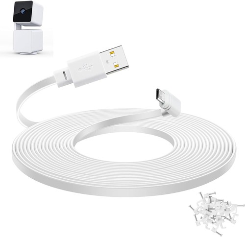 Smays 20 ft Cable for WYZE Cam Pan v3 Camera, Flat Micro USB Extension White