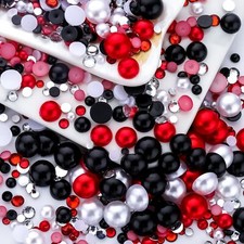 60g Red Black Pearls Rhinestones for Crafts Mixed Size 3mm-10mm AB Color Roun...