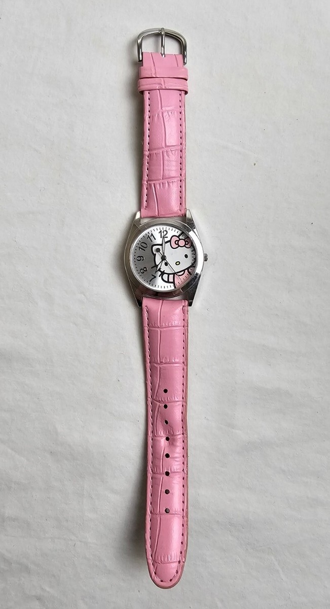 Hello Kitty Watch, Silver Tone Case, Faux Leather Pink Strap  display picture 1