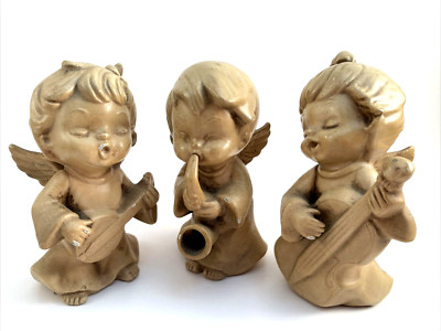 Wolin Angels Playing Musical Instruments Vintage Ceramic Figurines Set Of 3