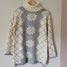 Vintage Wool Angora Blend Snowflake Winter Christmas Turtleneck Sweater Size 10