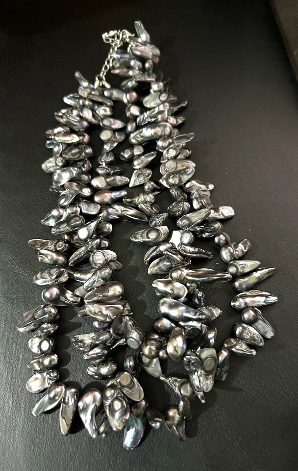 Multi Strand Black mother of Pearls 3 strand unique - Image 3 of 4