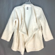 Jockey Womens Sherpa Cardigan Ivory Open Front Long Sleeves Pockets