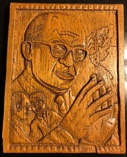 Menachem Begin 1973 Wood Carving Jewish Judaica Israeli Israel art Epsdein 12x9