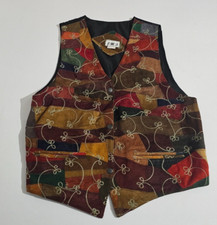 Vintage Womens Sz Med Suede Patchwork Button Up Vest Western Boho Retro