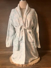 TRANQULA Size 12 Plush Short Belted Robe In BLUE WHITE  With Pockets WARM HEAVY