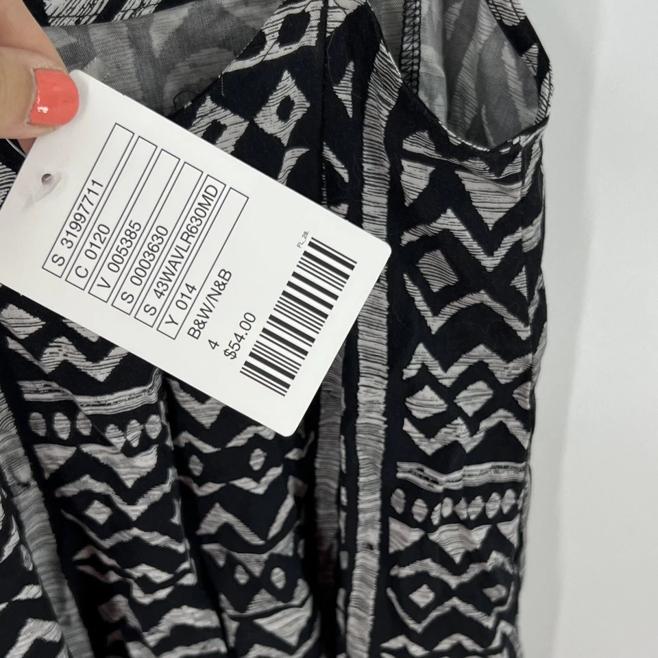 Camiseta sin mangas Sparkle & Fade talla 4 negra blanca geométrica entrecruzada con tiras NUEVA Foto 4 de 4