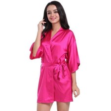 Plain Silk Satin Kimono Robe Dressing Gown Wedding Bridesmaid Bathrobe Stock UK