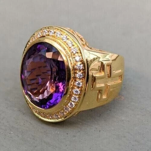 3.50CT Amethyst Wedding Band Men's Pinky Lab-Created Ring 14k Yellow Gold Finish - Image 2 of 4