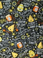 BEE WORDS BEES SUNFLOWERS HONEY JARS COTTON FABRIC BTHY