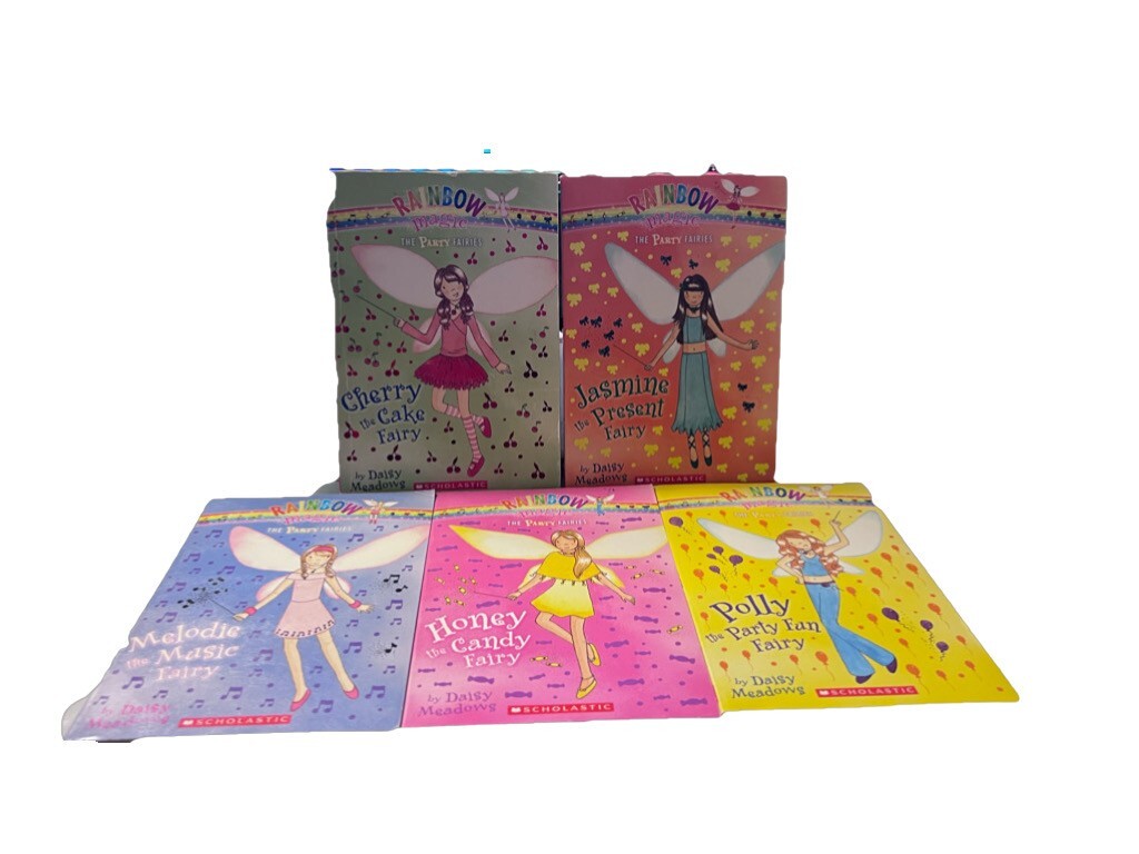 5 Rainbow magic Party fairies book set #1,2,4,5,7 Presents