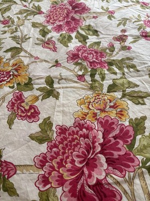 POTTERY BARN WHITE KATHERINE PINK PEONY ROSE FLORAL FULL /QUEEN DUVET COVER #192