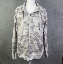 Athleta Triumph Hoodie Womens Large Gray White Camo Full Zip Jacket Active