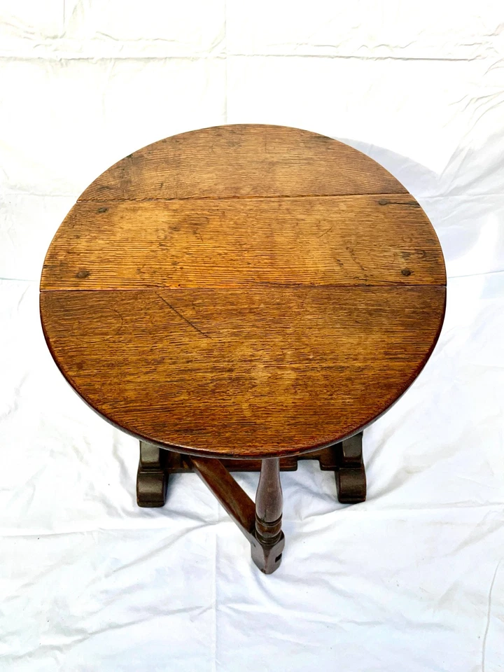 Antigua mesa ocasional de café con patas de puerta de hoja caída de roble estilo georgiano c. 1900-20 Foto 3 de 4